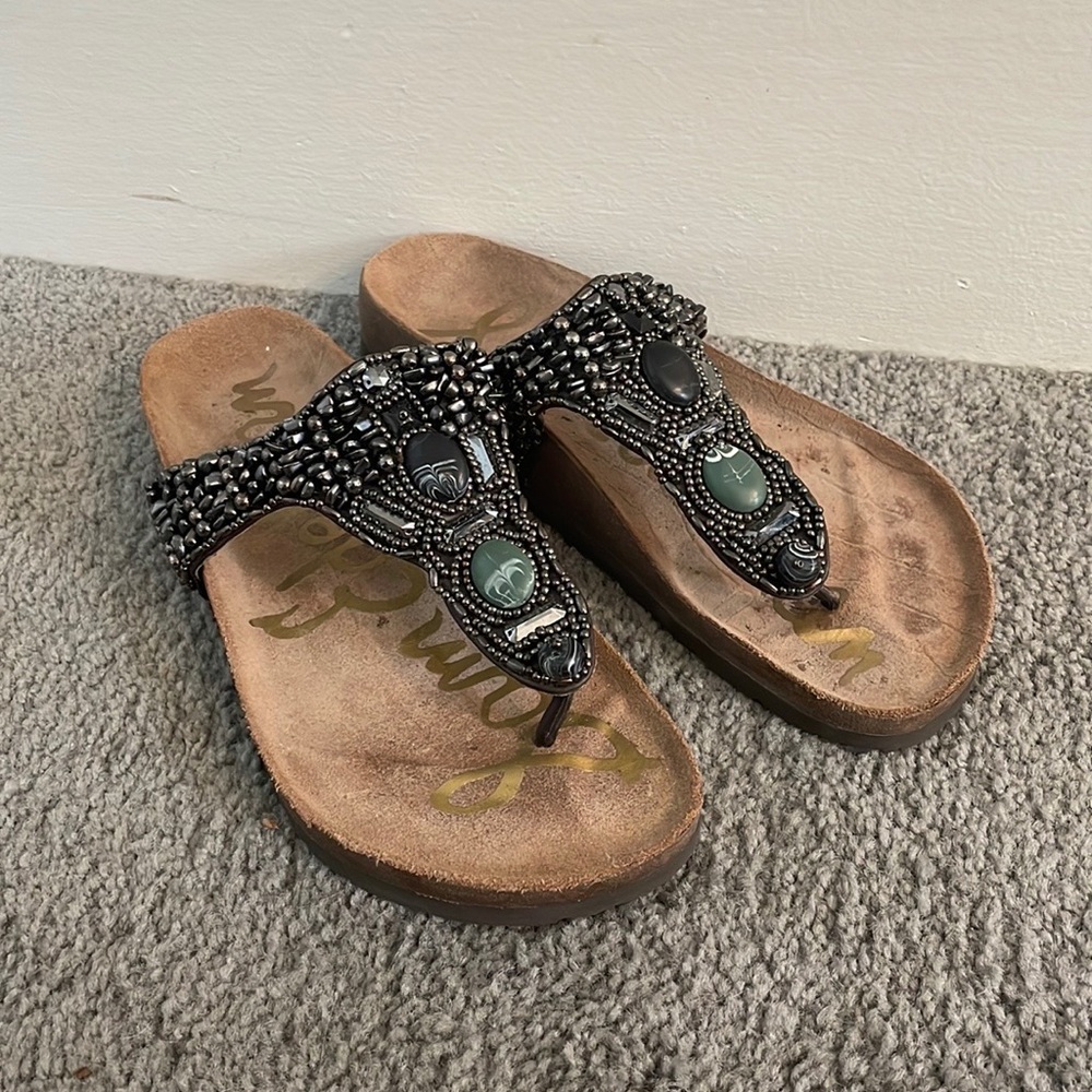 Sam Edelman Annalee Leather Lined Jeweled Slide Thongs Sandal, Size 10